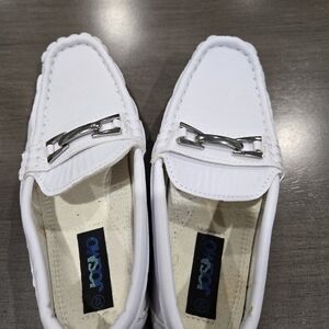 White Loafers with Silver Bit Hardware